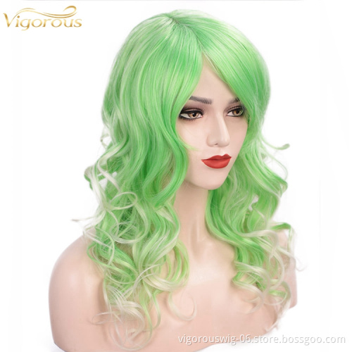 Vigorous Long green Wavy Hair Cosplay Clip In Synthetic Hair Extensions Wigs for Women Girl Wavy Cosplay party Heat Resistan Wig
